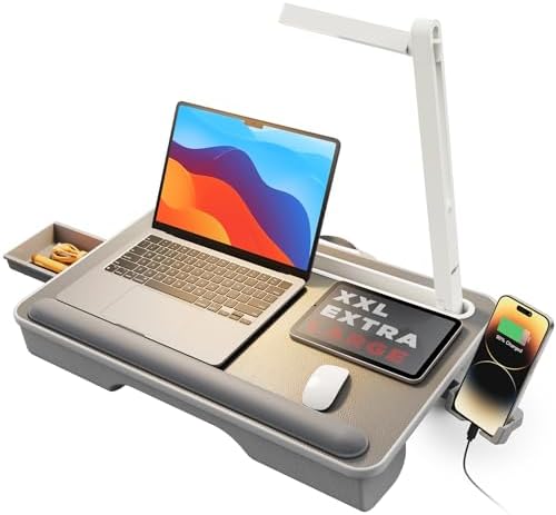 SAIJI Lap Desk with LED Light, Portable Laptop Tray with Cushion by SAIJI