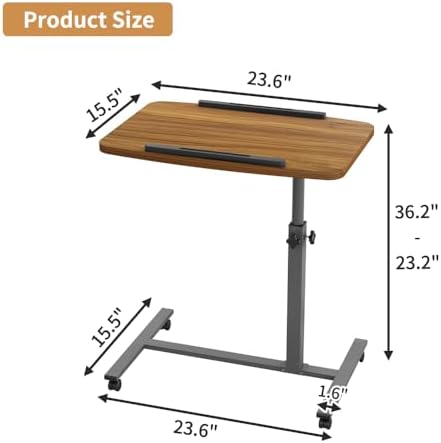 Laptop Table Mobile Adjustable Height Portable Desk Notebook Swivel PC Computer Rolling Desk with Wheels, Laptop Stand for Couch Bedside Hospital Bed Table - Image 3