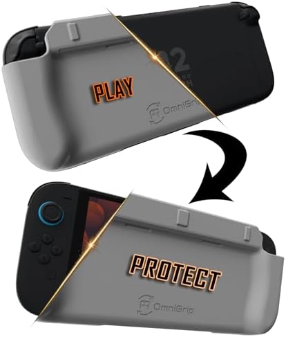 OmniGrip 3-in-1 Nintendo Switch 2 Grip Case & Reversible Switch Cover, Ergonomic Handheld Grip – 4-Game Card Storage, Secure Joy-Con Lock, Low-Profile Shell, Scratch & Dust Console Protection – Gray by Omnigrip