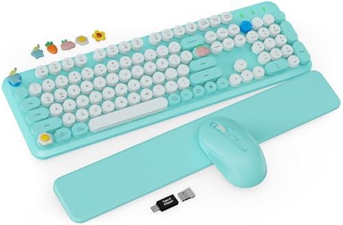 Wireless Keyboard and Mouse Combo, Typewriter Keyboard, Magnetic Wrist Rest by Trueque