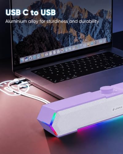 LENRUE G11 Computer Speakers for Desktop, Touch Lights PC Speakers with Surge Clear Sound, USB C/USB Powered, AUX Audio for Computer Desktop PC Laptop Desk (Purple) - Image 6