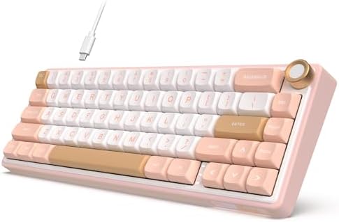 RK ROYAL KLUDGE R65 Wired Mechanical Keyboard with Volume Knob, 60% Percent RGB Backlit Gasket Mount Gaming Keyboard with PBT Keycaps, MDA Profile, QMK/VIA, 66 Keys Hot Swappable Cream Switch, Pink by RKROYALKLUDGE