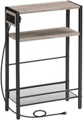 HOOBRO Small Narrow Side Table with Charging Station, Skinny End Table for Small Spaces, Slim Nightstand with USB Ports Outlet, Sofa Beside Table with Storage Shelf, Greige and Black BG102UBZ01 by HOOBRO