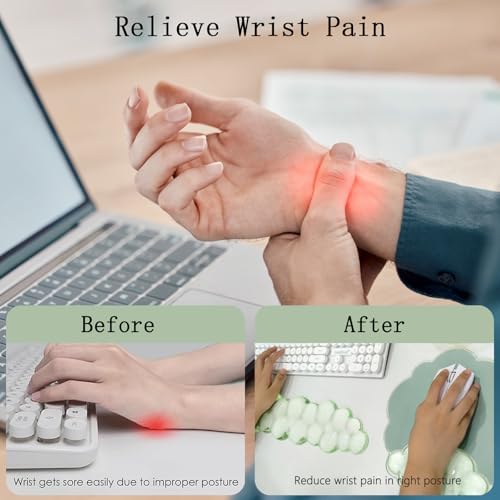 Gel Cloud Wrist Rest Keyboard Clear Green Mouse Pad with Wrist Rest Set 3PCS Ergonomic Cool Keyboard Wrist Pad Cute Acrylic Coaster Non-Slip Base Cute Transparent Mouse Wrist Pad Support for Computer - Image 6