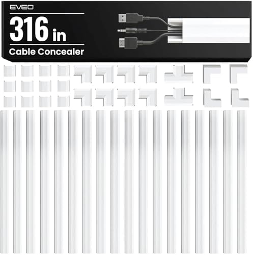 EVEO Cord Hider - 300” Cord Cover Wall Cable Hider, Cable Concealer, Wire Hiders for TV on Wall. Cable Management, Cord Hider Cable Raceway Wire Covers for Cords -18X (L17 W0.95 H0.5) - Medium - White by EVEO