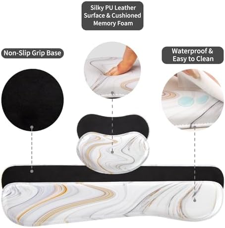 QiyI PU Leather Desk Mat Set, 4-in-1 Ergonomic Wrist Rest, Marble Stripes - Image 6