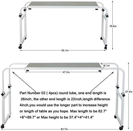 TigerDad Adjustable Overbed Table with Wheels, Mobile Laptop Desk on Wheels for King Queen Bed, Height Adjustable Rolling Computer Cart with Stand, Ancient Oak - Image 3