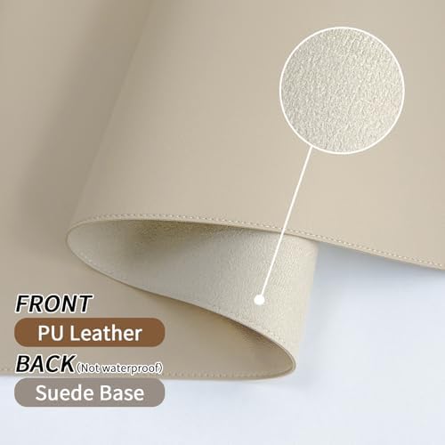 Beige Desk Mat with Stitched Edges, 31.5"×15.7" Keyboard Pad, Non-Slip Desk Protector Mat, Leather Desk Blotter, Waterproof Desk Pad for Office Home Decor - Image 2