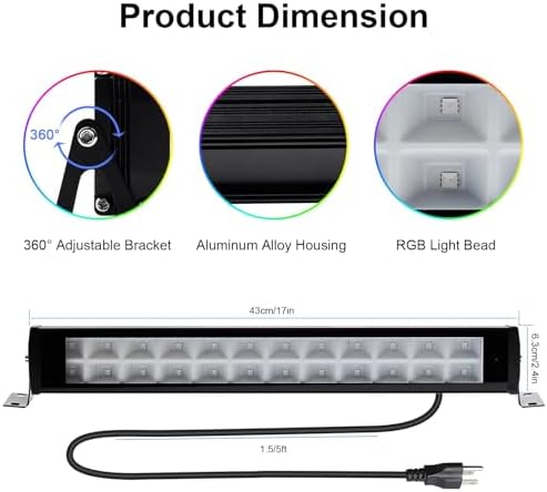50W 2.4G Remote Control RGB Wall Washer Light, 3000K Warm Light, RGB Light bar with Remote Control & APP Control, for Birthday Party, Garden Lighting, Wall Display, Hotel, Building - Image 7