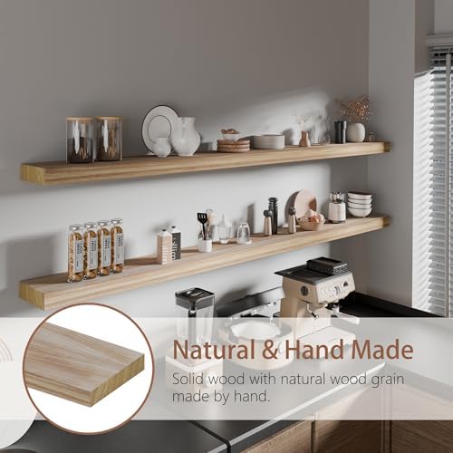 72 inch Long Floating Shelves for Wall,Solid Wood Long Wall Shelves Set of 2,Brwon Wooden Wall Mounted Shelf,Wall Bookshelf Bathroom Shelves - Image 3