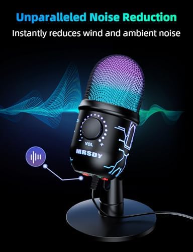 MRSDY USB Gaming Microphone for PC with Noise Reduction, Mute, Gain, RGB - Image 3