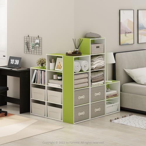 Furinno LUDER 4-Tier Book Shelf, Open Shelves Bookshelf, Green/White - Image 2