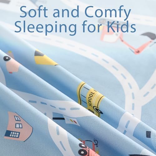 Full Sheets Set for Boys Kids - 4-Piece Car Town Bedding Set, Breathable Blue Town 3D Fitted Sheets with 14" Deep Pocket, Ultra-Soft Lightweight Bedroom Essentials - Image 6
