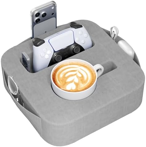 Couch Cup Holder Pillow, Couch Caddy for Drink, Snack, Phone, Remote, Game Controller, Removable and Washable Cup Cozy Pillow, Small Sofa Cup Holder Tray for Bed, Car, Desk, Sofa, Gray by Unknown