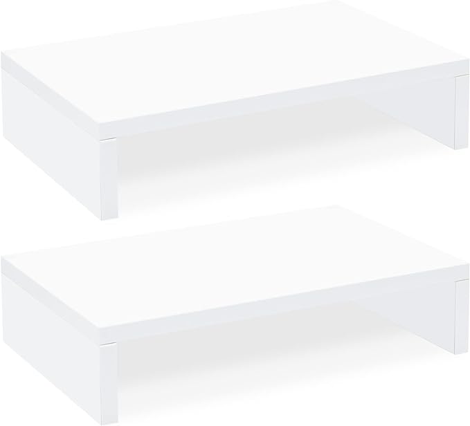 TEAMIX White Monitor Stand Riser, 2 Pack Wood | Dual Stand for 2 monitors. Holds 80 lbs, Stack or Separate Adjustable Use, Fits laptop, TV, PC. For Home Office, Gaming by TEAMIX