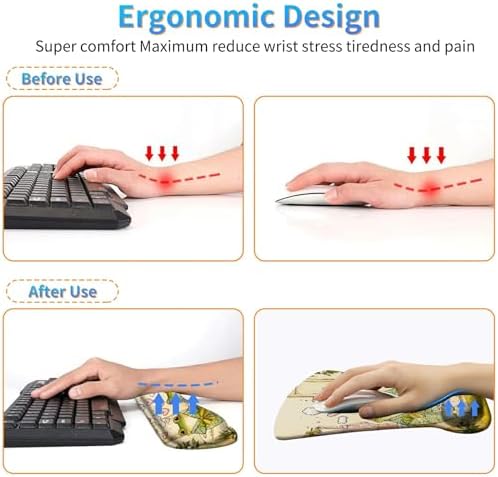 3-in-1 Ergonomic Mouse Pad with Wrist Support, Memory Foam Keyboard Wrist Rest Pad Set & Coaster, Non-Slip Base Desk Mat with Frog in Pajamas for Office Home Computer & Laptop - Image 5