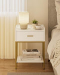 Masupu Nightstand,3-Tier Modern Bedside Night Stand with Storage Drawer and Shelf,Small End Side Table for Bedroom,Living Room,White (Without Outlet, White) by Masupu
