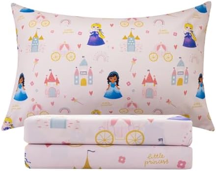 Full Sheets Set for Girls Kids - 4-Piece Cute Princess Bedding Set, Breathable Pink Castle 3D Fitted Sheets with 14" Deep Pocket, Ultra-Soft Lightweight Bedroom Essentials by VinogustoBedLinens