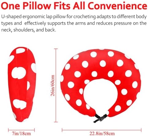Ergonomic U-Shaped Gaming & Lap Pillow for Crocheting - Cute Polka Dot Crochet Pillow with Elbow & Arm Support, Lap Desk Pillows for Reading, Playing or Crocheting, Suitable for Adults - Red - Image 2