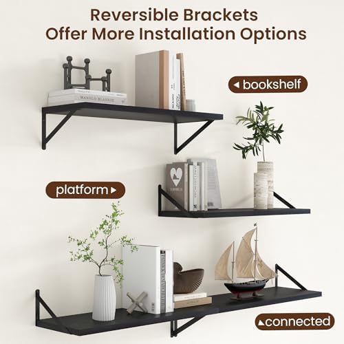 Axeman Deep Floating Shelves - 30 Inch Black Floating Shelves Set of 2-12 Inch Deep Wood Wall Shelves for Living Room Bathroom Kitchen - Image 4