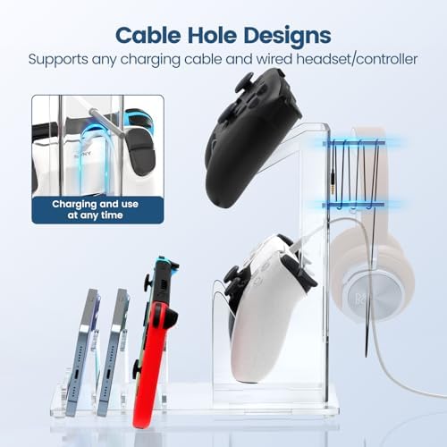 Kzlaonef Acrylic Game Console Shelf for PS5/Xbox/Switch | Desk Organizer with Headset & Controller Holder | Modern Gaming Accessory Storage - Image 4