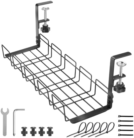 Under Desk Cable Management Tray, 15.7'' Metal Wire Organizer with Clamp, No Drill Desk Cord Rack for Cable Management, Computer Wire Organizer for Office and Home – Sturdy & Scratch-Free by Unknown