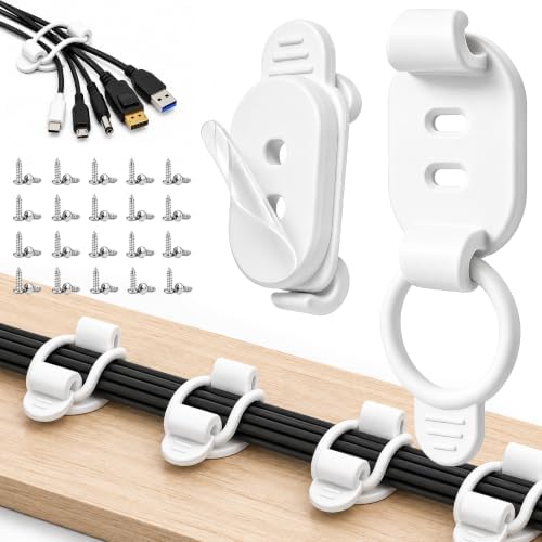 20Pcs Cable Management Clips, Adhesive Cord Holder Organizer-White by ELECTRONICSORGANIZATION
