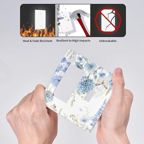 Decorative Outlet Covers Blue Floral Hydrangea Watercolor Wildflower 2-Gang Combo Light Switch Cover Plate Single Toggle/Rocker Wall Plate Plug Switch Plate Covers for Bathroom Decor - Image 5