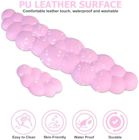Cloud Wrist Rest Keyboard, PU Leather Wrist Rest for Computer Keyboard | Ergonomic Keyboard Wrist Rest with Memory Foam, Cute Mouse Wrist Rest for Gaming, Office, Computer, Typing Pain Relief, Pink - Image 4