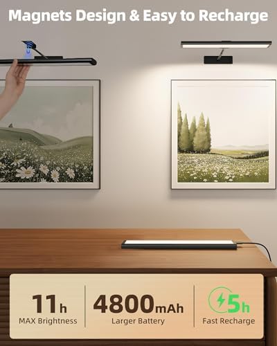 EZVALO Picture Light for Wall, 16'' Black Rechargeable 4800mAh Black Lights Wireless Remote, Dimmable Magnetic LED Art Painting Light with 3 Color Temperatures, Display for Gallery, Living Room(2P) - Image 3