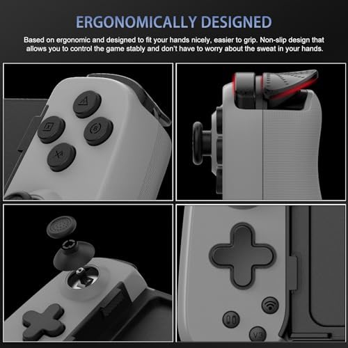 Wireless Controller for iPhone/Android/PC/iPad/Tablet/APPL Arcade MFi Games/Switch/PS4, Support Streaming on PS5/Xbox/PC Console, Cloud Gaming Gamepad Joystick - Turbo/6-Axis Gyro/Dual Motors -Grey - Image 6