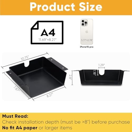2 Pack Under Desk Hanging Shelf Drawer Organizer, Attachable Plastic Hidden Storage Tray, Easy Adhesive Mount Holder for Standing Tables, Office, Counters, Cabinets, Workstations - Black - Image 6