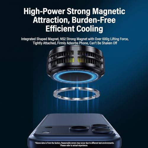 Foluu Magnetic Phone Cooler, 15W Gaming Cell Phone Cooling Fan, RGB Light, Smart Temperature Control, 100-Speed Adjustable Radiator with Magnetic Adsorption & Clip for iPhone Android Live Streaming - Image 5