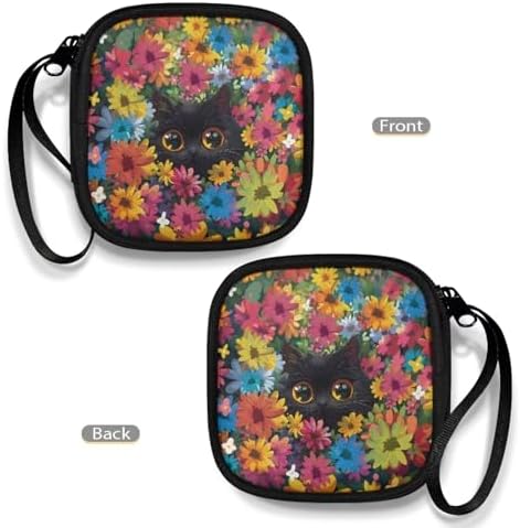 Lightweight Headphone Storage Bag, Colorful Flower Black Cat Portable Headset Carrying Pouch Headphone Case Bag Soft Travel Pouch for Ear Headphones Headphone Holder - Image 4