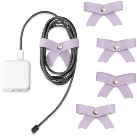 SenseAGE 5 Pack Cord Organizer, Bow Cord Keeper, Cable Organizer USB Holder, Leather Cable Management, Cable Straps, Earphone Winder, Storage Straps for Electronics, Earbuds, Big, Purple by SenseAGE