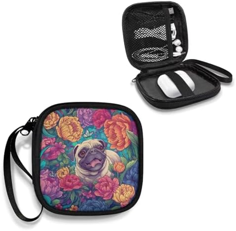 Floral Headphones Carrying Case, Cute Puppy Print Travel Portable Storage Bags for Bluetooth Wireless Headphones, Cords, Cable, Earbuds, Charger, USB Flash Driver, MP3 - Image 2