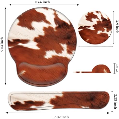 Keyboard Wrist Rest and Mouse Pad Wrist Support Set with Coaster,Comfortable for Easy Typing,Pain Relief,Memory Foam Keyboard Pad Set for Laptop Mac,Cowhide Farm Animal Skin Leopard Brown Cow - Image 2
