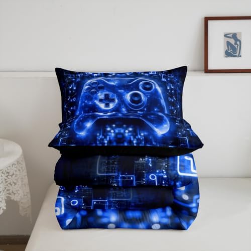 Feelyou Kids Boys Gamer Bedding Set Queen Size Video Game Gamepad Comforter for Boys Teens Blue Black Game Gaming Comforter Set Soft Microfiber - Image 5