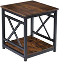 KSWIN Industrial End Table, 18" Square Side Table with 2-Tier Storage Shelf, X-Design Metal Frame, Rustic Brown Nightstand Bedside Table for Living Room, Bedroom by KSWIN