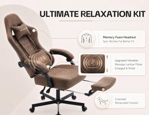Office Desk Computer Gaming Chair for Adults, Ergonomic High Back Gamer Chair with Massage and Pocket Spring Cushion, Swivel Comfy Video Game Chairs with Footrest and Lumbar Support (Pro Brown) - Image 6