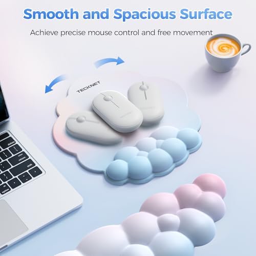 TECKNET Cloud Wrist Rest & Ergonomic Mouse Pad, Cloud Keyboard Wrist Rest with Non-Slip Base, PU Leather Memory Foam Wrist Pad for Keyboard and Mouse, Pain Relief for Typing, Gaming, Rainbow - Image 5