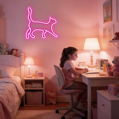 Cat Neon Sign, Pink LED Neon Light for Wall Decor, Dimmable USB Powered Cat Silhouette Neon Sign for Bedroom, Kids Room, Cat Cafe, Perfect Gifts for Cat Lovers & Pet Owners 12.99 x 12.6in - Image 6