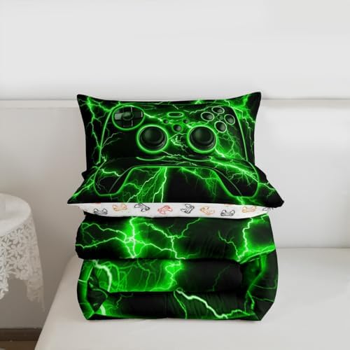 Erosebridal Gamer Comforter Set Gaming Full Size Bedding Sets, Video Game Console Comforter Green Lightning Bed Set,Boys Bedroom Decor - Image 7