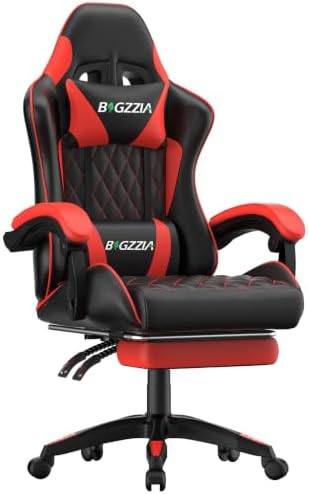Bigzzia Ergonomic Gaming Chair with Footrest & Breathable PU Leather, Red by Bigzzia