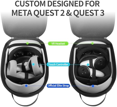 sarlar Carrying Case for Meta Quest 3S/Quest 3/Quest 2 VR Headset, Controller, Original Head Strap, Carbon Fiber Hard Shell Pouch with Lightweight Portable Protection for Travel Storage - Image 2