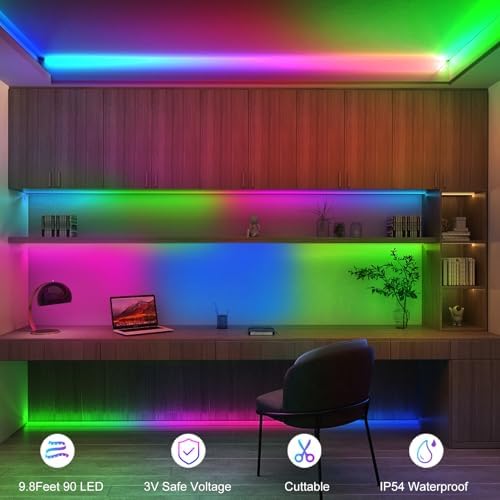 echosari 9.8FT 90Led RGB Strip Lights Battery Powered Remote Control, 8 Modes, Dimmable, Timer, Self-Adhesive, Cuttable, Waterproof, for TV Computer Monitor/Screen Decor (Pack of 3) - Image 4