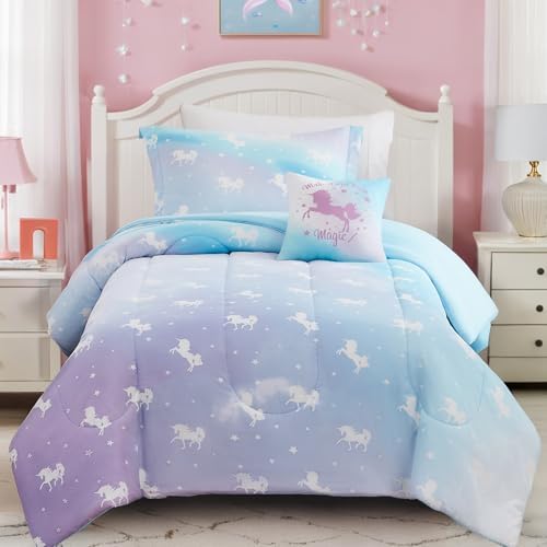 Full Size Comforter Sets for Girl-4 Pieces Unicorn Glow in the Dark Bedding by WinkDeerHomeCollection