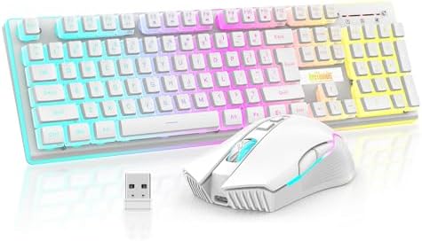 RedThunder K10 Wireless Gaming Keyboard and Mouse Combo, RGB Backlit Rechargeable 3800mAh Battery, Mechanical Feel Anti-ghosting Keyboard + 7D 3200DPI Mice for PC Gamer(White Pudding) by RedThunder