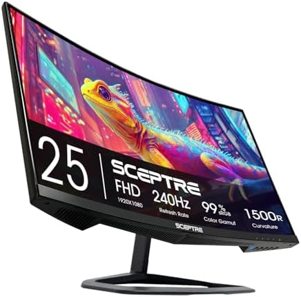 Sceptre Curved 24.5-inch Prime Gaming Monitor up to 240Hz 1080p R1500 1ms DisplayPort x2 HDMI x2 Blue Light Shift Build-in Speakers, Machine Black 2025 (C255B-FWT240 Series) by SceptreInc