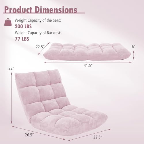 Moccha 14-Position Floor Sofa, Folding Sofa Chair with Back Support, Memory Foam Floor Gaming Chairs for Adults, Adjustable Padded Couch Recliner, Chaise Lounge for Reading, Meditating (Light Pink) - Image 3